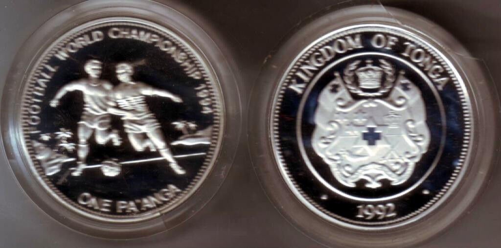 1992 Tonga Large silver Proof Soccer World Cup 1 P