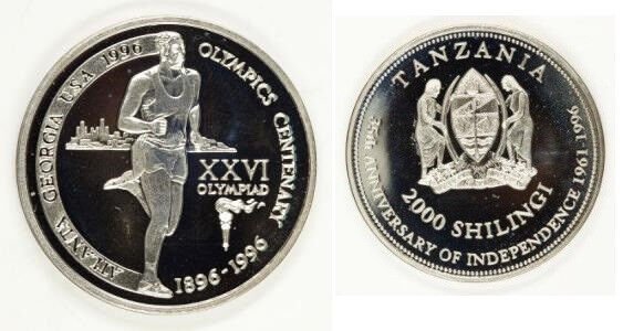 Rare 1996 Tanzania Silver 2000s pattern Olympic Decathlon T1