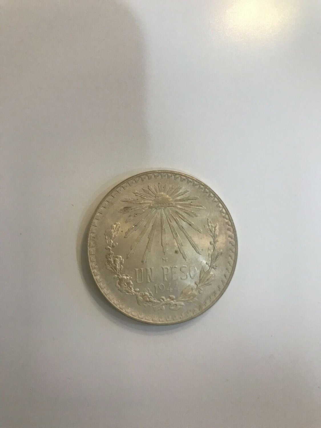 1944 Mexico Large Silver 1 peso Cap and Rays/Eagle/Snake-Nice
