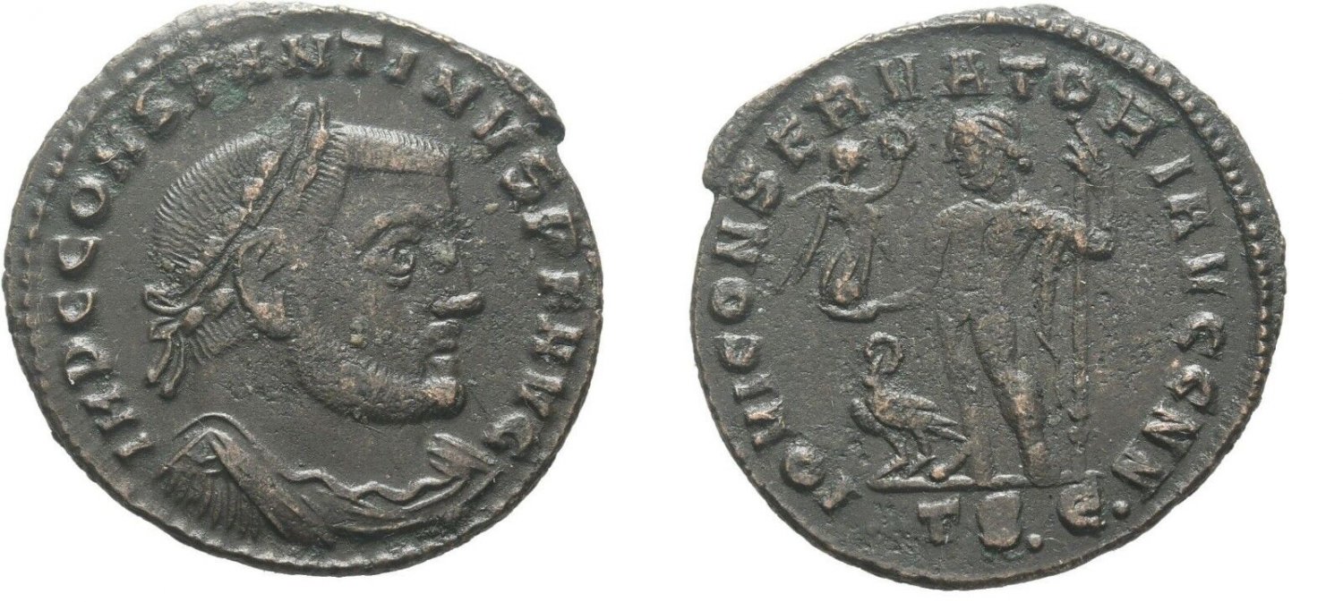 Ancient Rome THESSALONICA Constantine I 306-337 AD Follis Jupiter/Victory-Nice