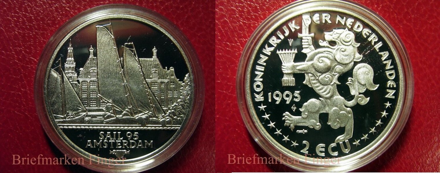 1995 Netherlands  Proof Silver 2 Ecu Sailing ship 3/Amsterdam