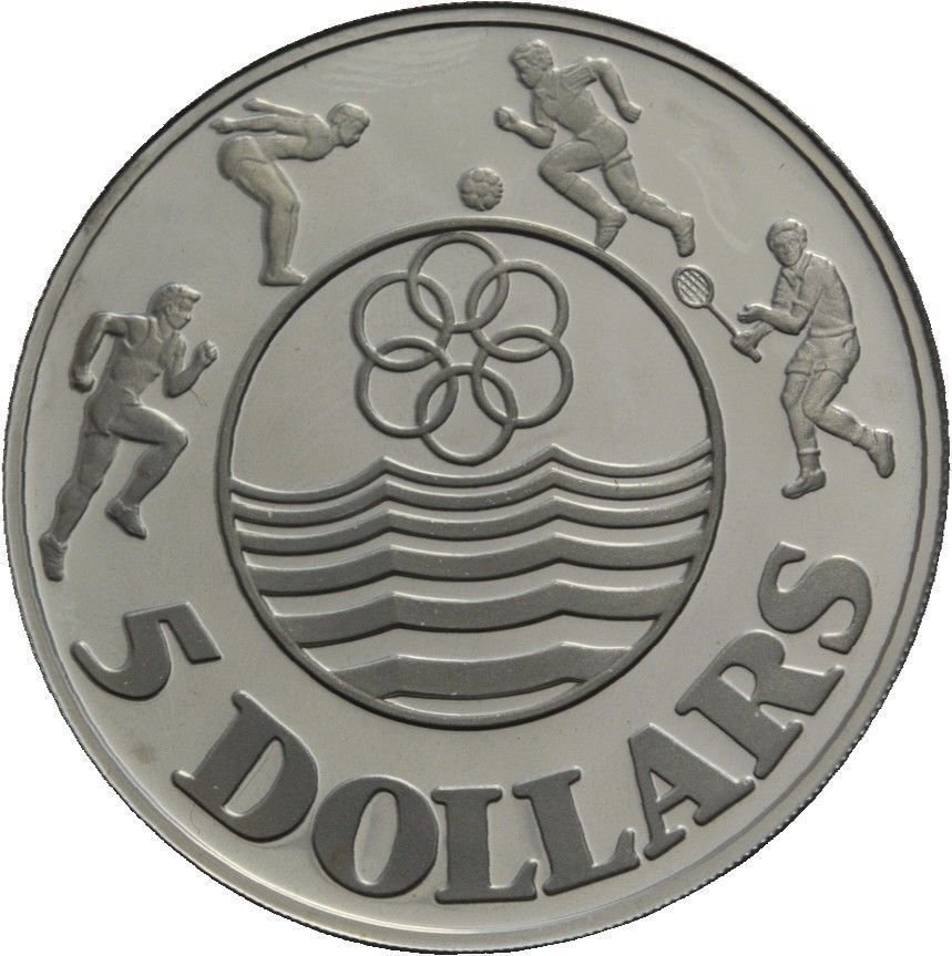 1983 Singapore Large  silver Proof $5-Sea Games/Athletes