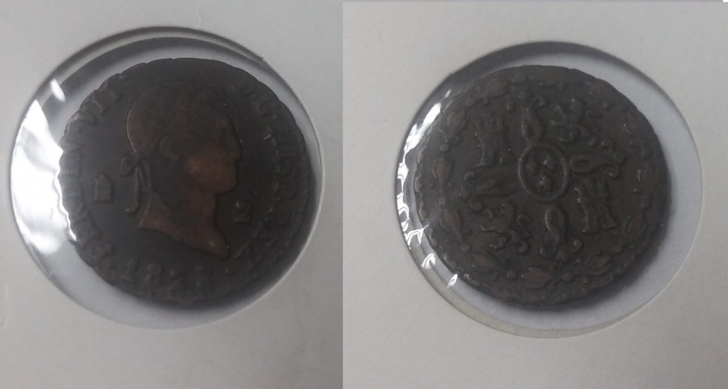 1828 Spain 2 Maravedis King Ferdinand