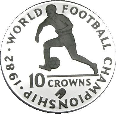 1982 Turks Caicos Large Silver Proof Soccer 1 pl 10 cr