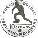 1982 Turks Caicos Large Silver Proof Soccer 1 pl 10 cr