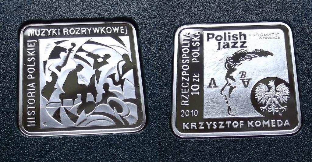 2010 Poland Silver Square  Proof 10 ZL Jazz /Komeda