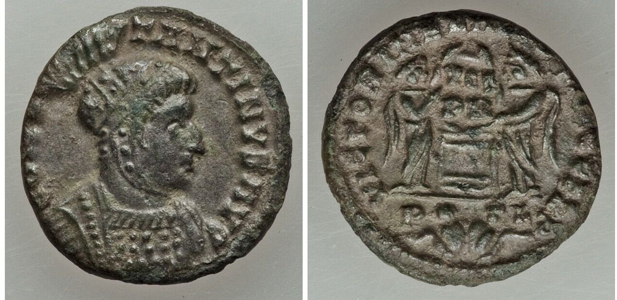 Ancient Rome AD 320 Constantine the Great Follis-Lugdunum-2 Victories