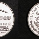 1985 Mexico Proof Silver 50 pesos-World Cup Soccer-Player/Ball