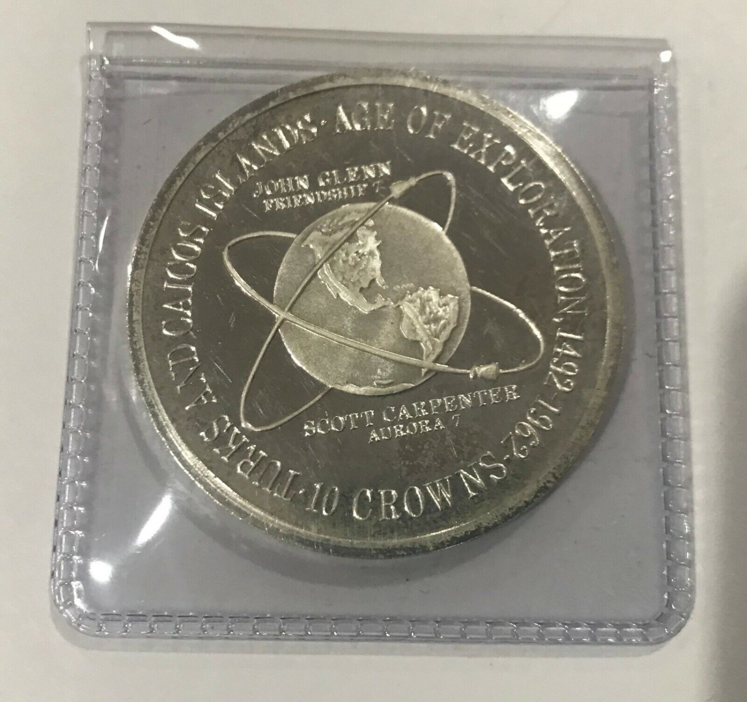 1975 Turks Caicos Large Silver Proof 10 crowns Space Exploration