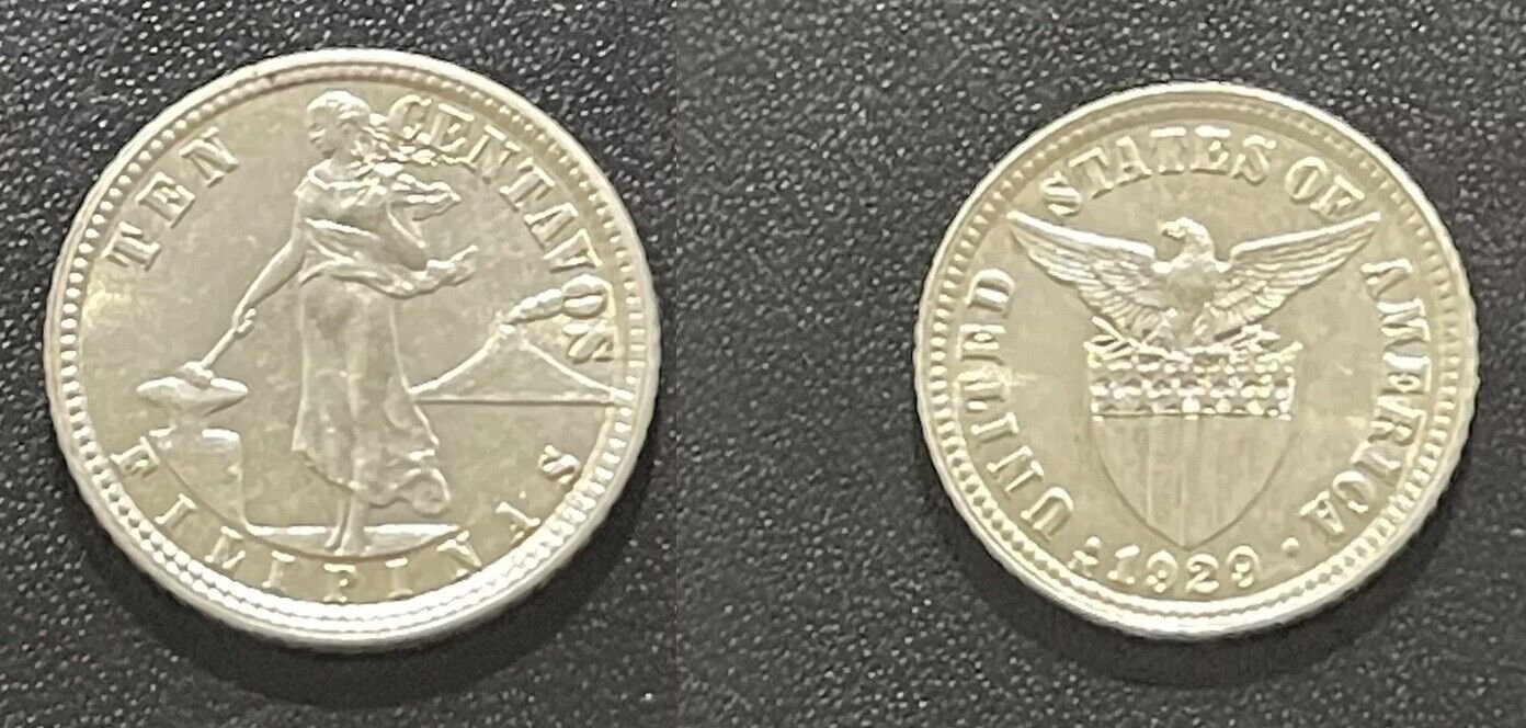 Philippines 1929-M Silver 10 Centavos Super Nice