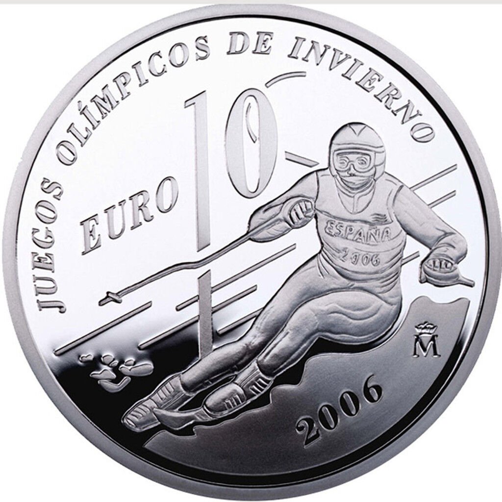 2005 Spain Large  silver proof 10 Euro Olympic Downhill