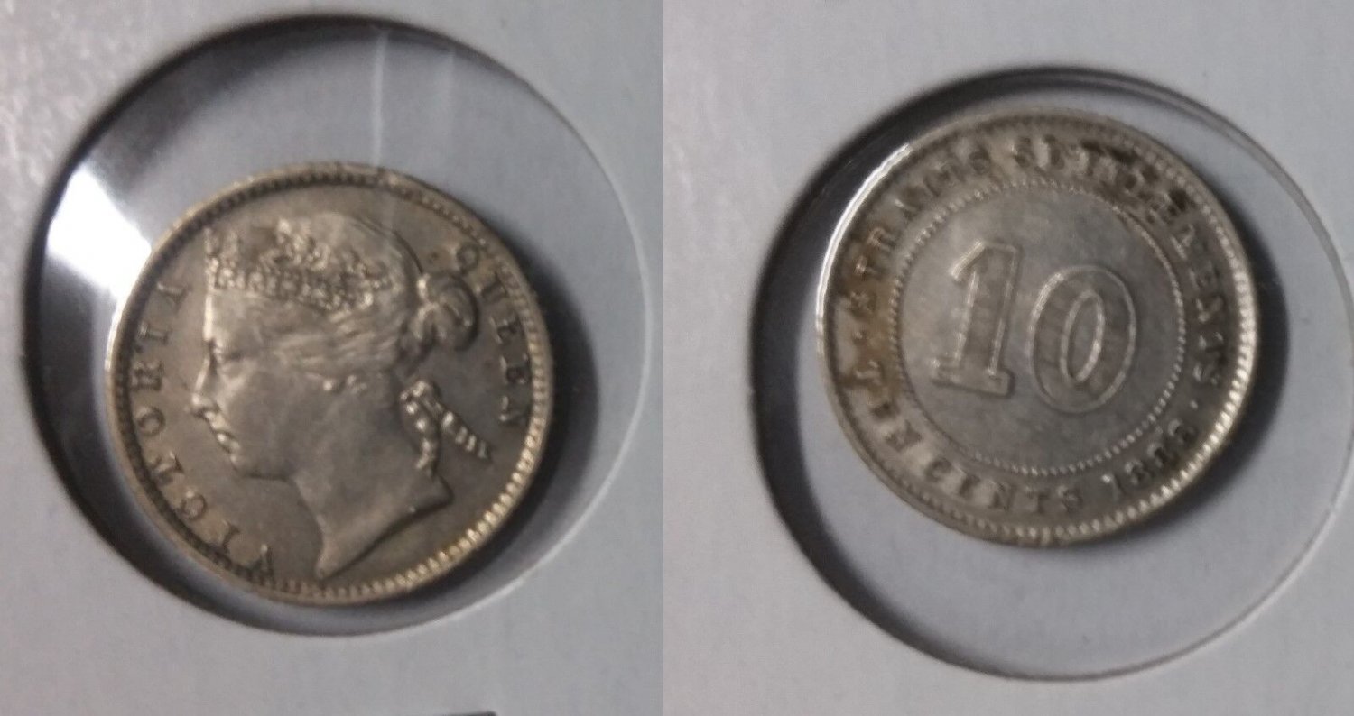 Scarce 1888 Straits Settlements Silver 10 Cent- Nice