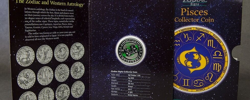 Rare 2011 Cook Is.Silver Color Proof$1 Zodiac-Pisces/Neptune-Folder,mintage 2500