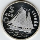1993 Spain Large 42mm 1 OZ silver Proof 5 Ecu Sailing Ship/Don Juan De Borbon