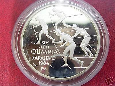 1984 Hungary Large Proof Silver Olympic Skiers 500 F