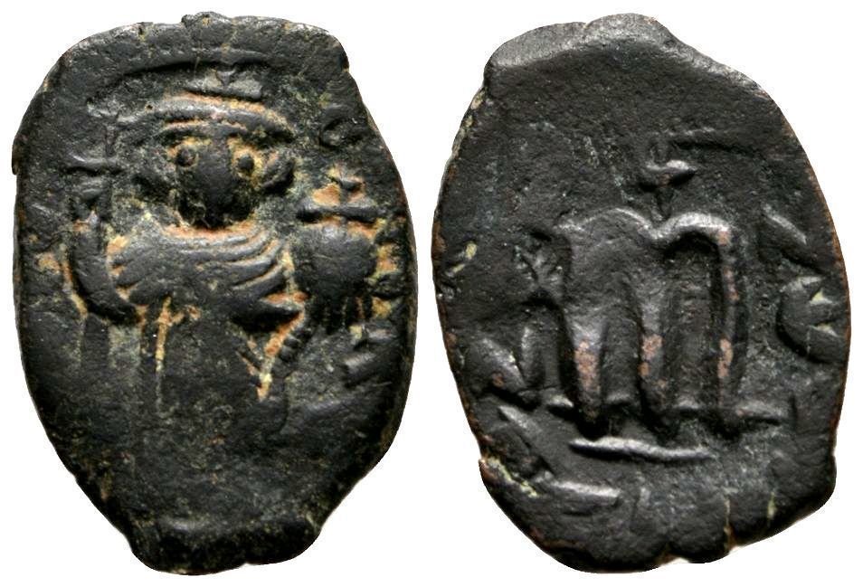 Ancient Byzantine 641-668 CONSTANS II CHLAMYS CROSS AE Follis