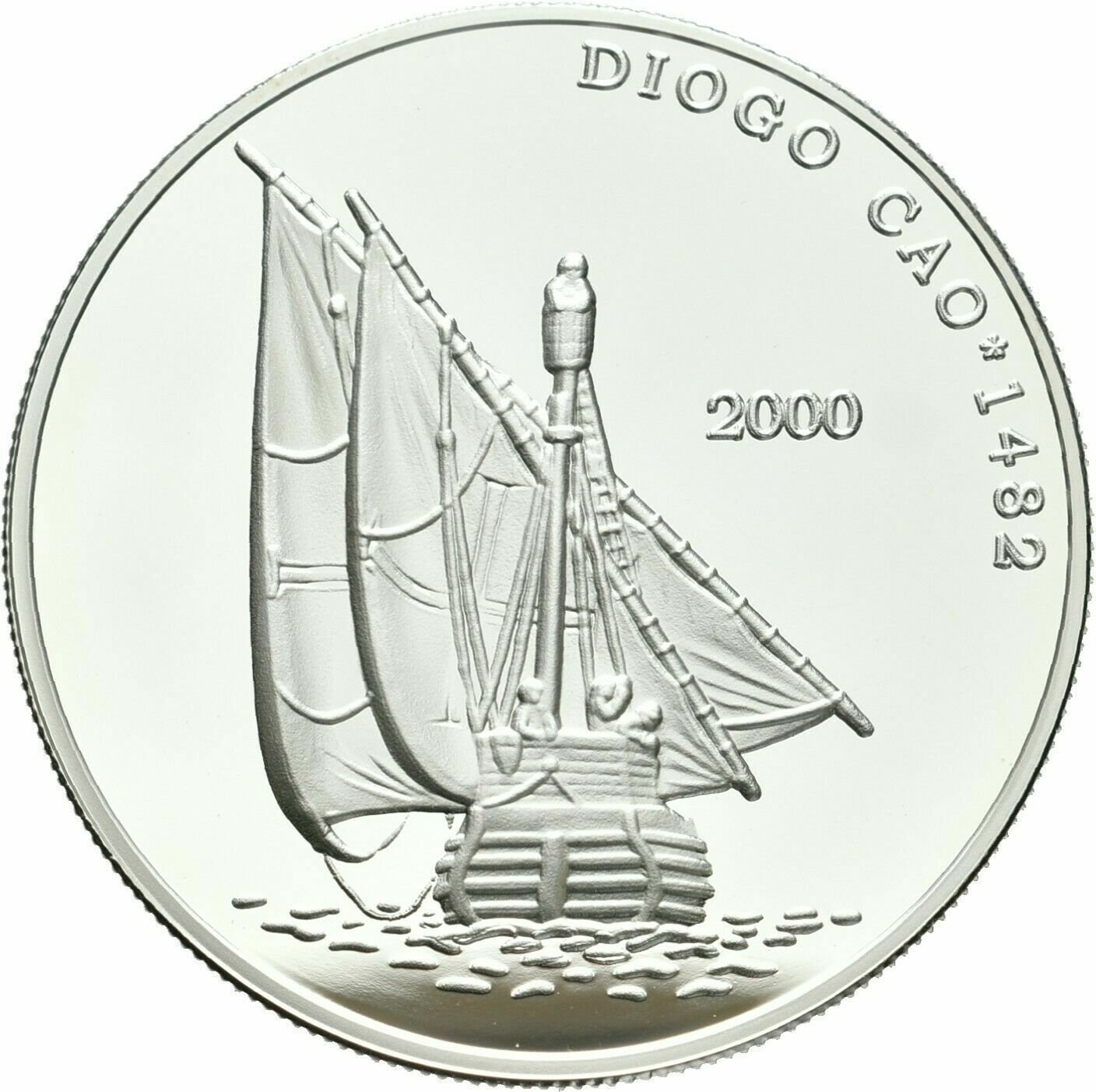 2000 Congo Large Silver Proof 10 fr Diogo Cam Sailing ship