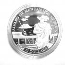 1991 Solomon Is Large silver Proof $10 Ship/Volcano/Álvaro de Mendaña de Neira