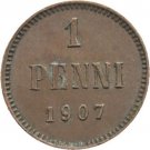 1907 Russian Finland Nicholas II  1 pennia #2
