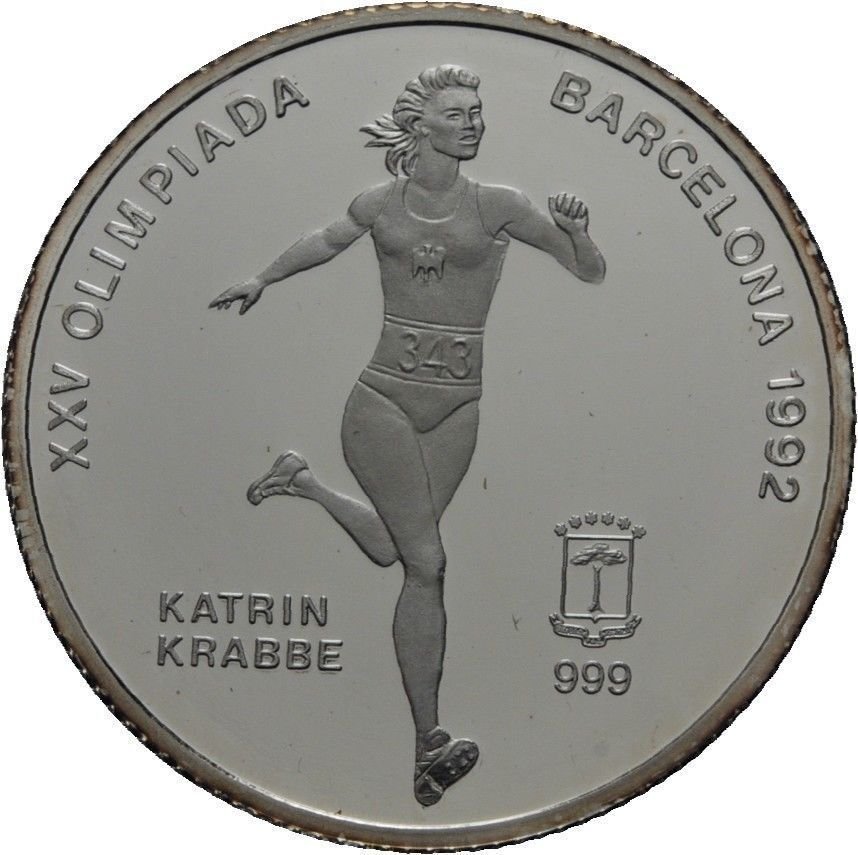 1992 Equatorial Guinea Large Silver Proof 7000 Fr Olympic Runner Katrin Krabbe