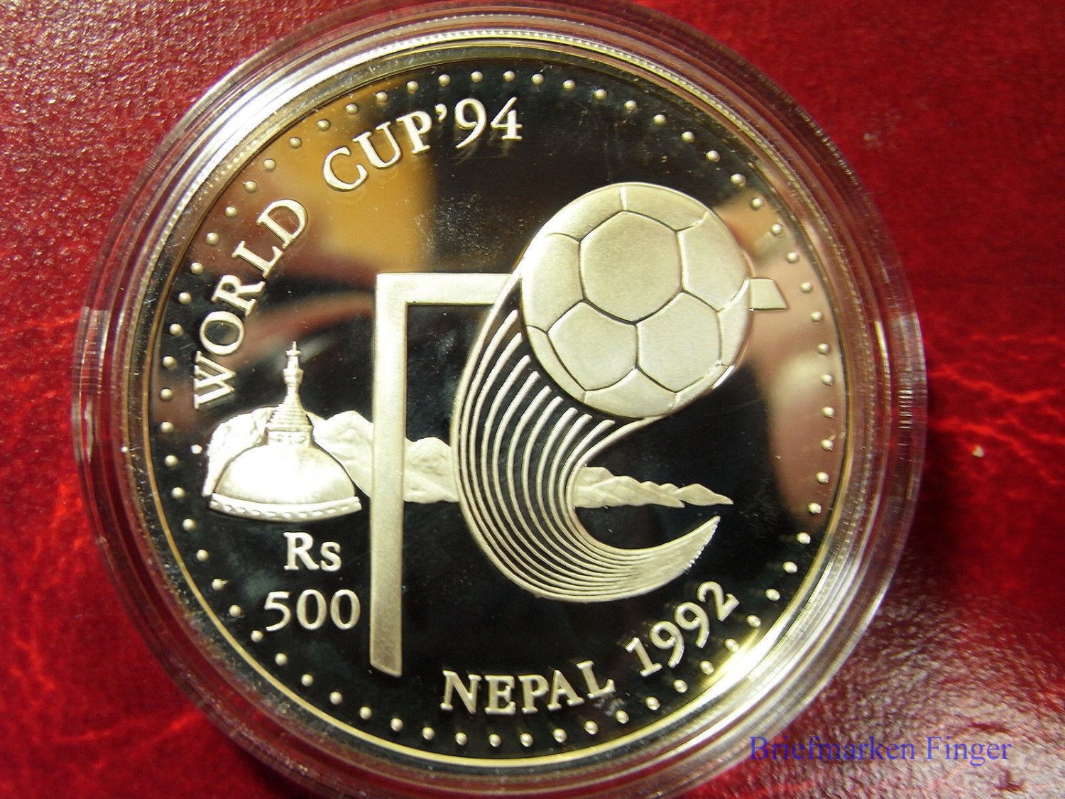 1992 Nepal Large Proof Silver 500 rupee-World Cup Soccer(Football)