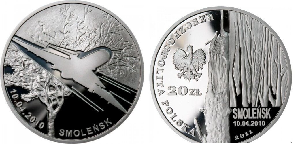 2011 Poland Large Silver  Proof 20 ZL Smolensk Presidential Plane Crash