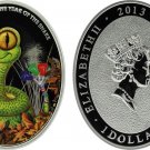 2013 Niue Large Oval Color Silver Proof 1$ Green Baby snake-Lunar Calendar