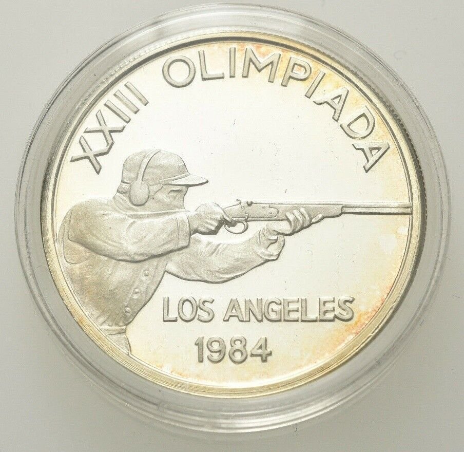 1984 Andorra Large Proof Silver 20 Diners Olympic Shooting Los Angeles