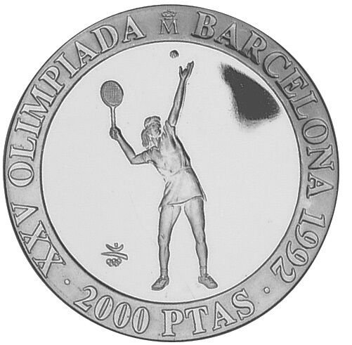 1991 Spain Large  silver Proof 2000 Pesetas-Ancient Olympic Tennis