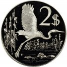 1975 Cayman Is Large Silver Proof $2 Blue Heron bird