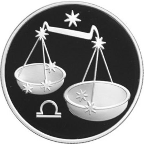 2003 Russia Large Silver 1 OZ Proof 3 Roubles Zodiac Libra (Scales)