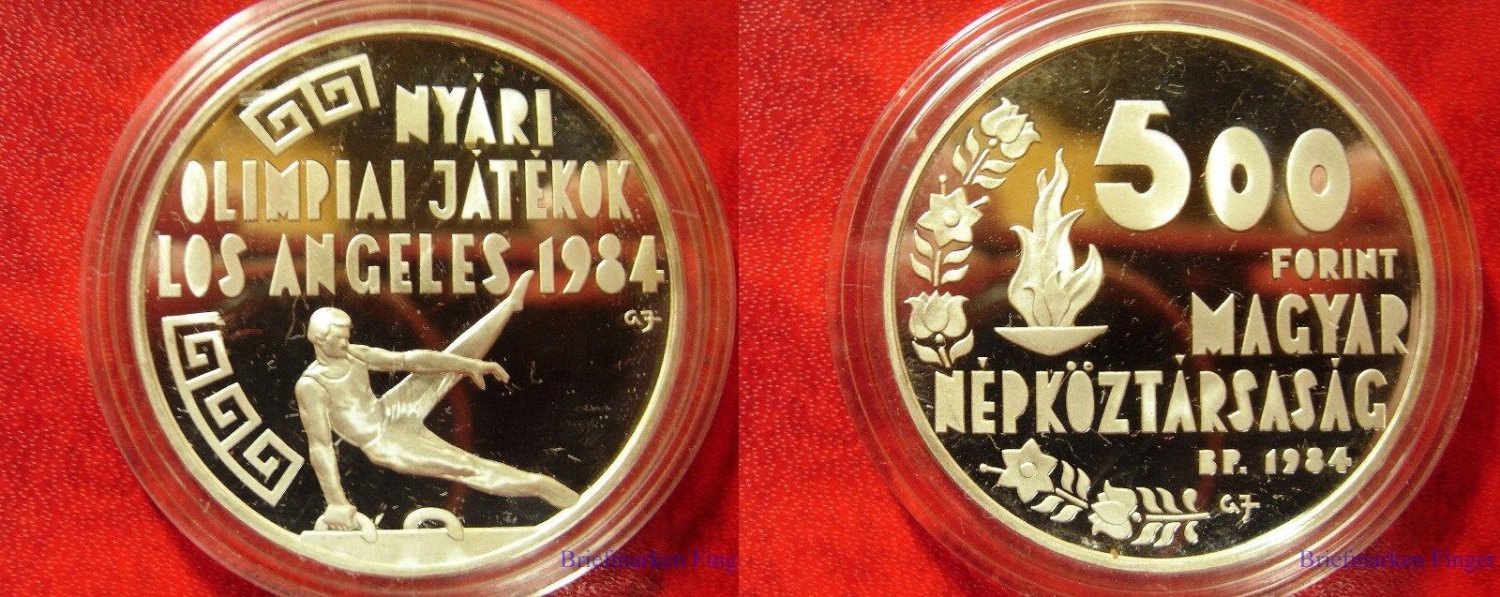 1984 Hungary Large Proof Silver 500 Forint Olympic Gymnast