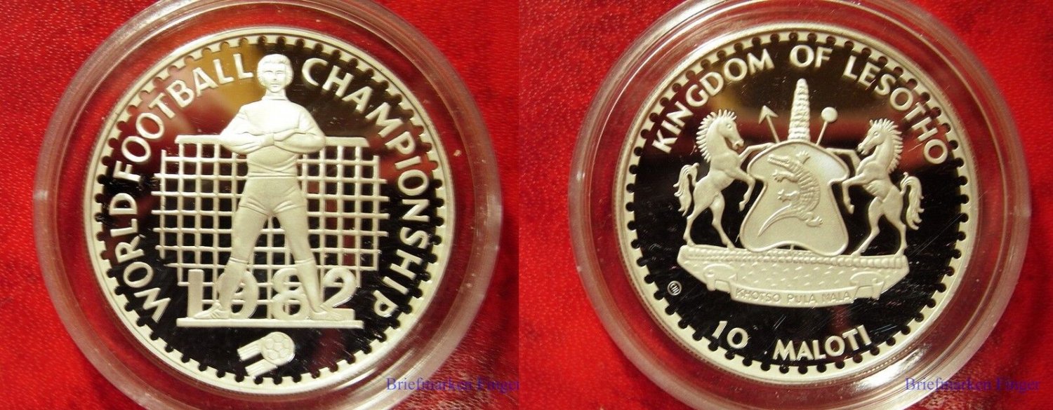 1982 Lesotho Large Silver Proof 10 Maloti World Cup Soccer(Football) 1 player