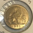1939 Belgium 5 francs Lion