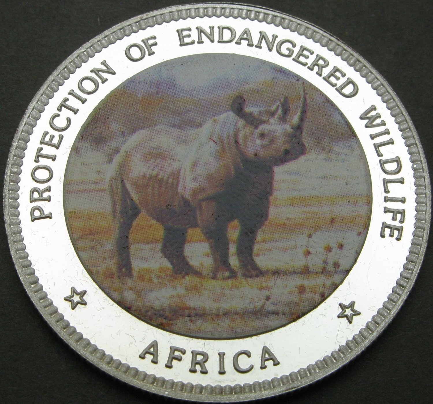 1996 Uganda Large Silver Color Proof 2000 shillings- Rhino