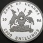 1996 Uganda Large Silver Color Proof 2000 shillings- Rhino