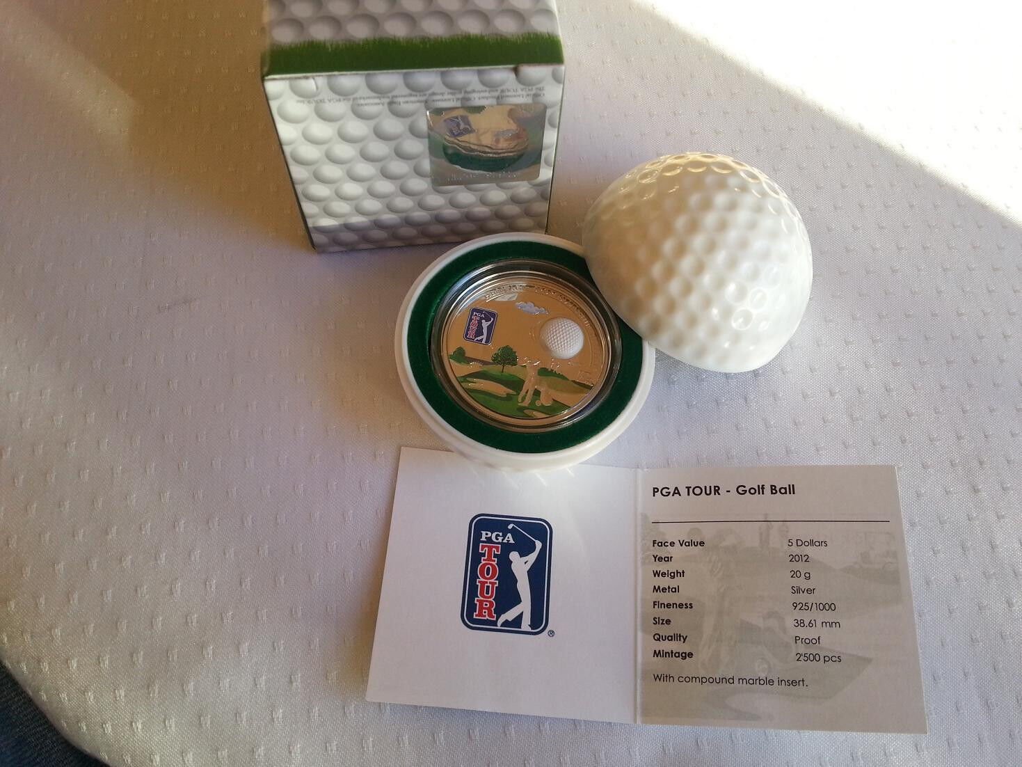 Rare 2012  Cook Is Silver Proof Color $5 Golf Official PGA Tour-Gift Box