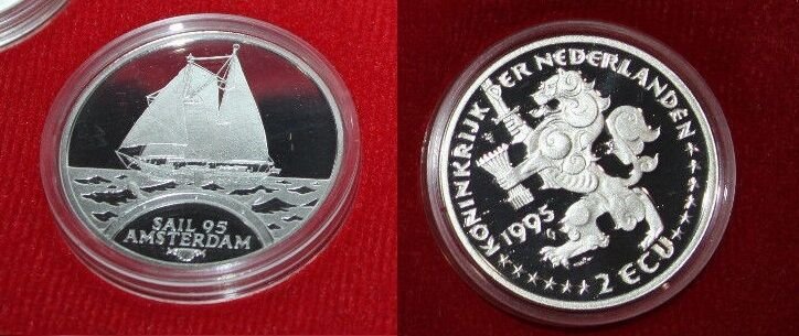 1995 Netherlands  Proof Silver 2 Ecu Sailing ship 1/Amsterdam