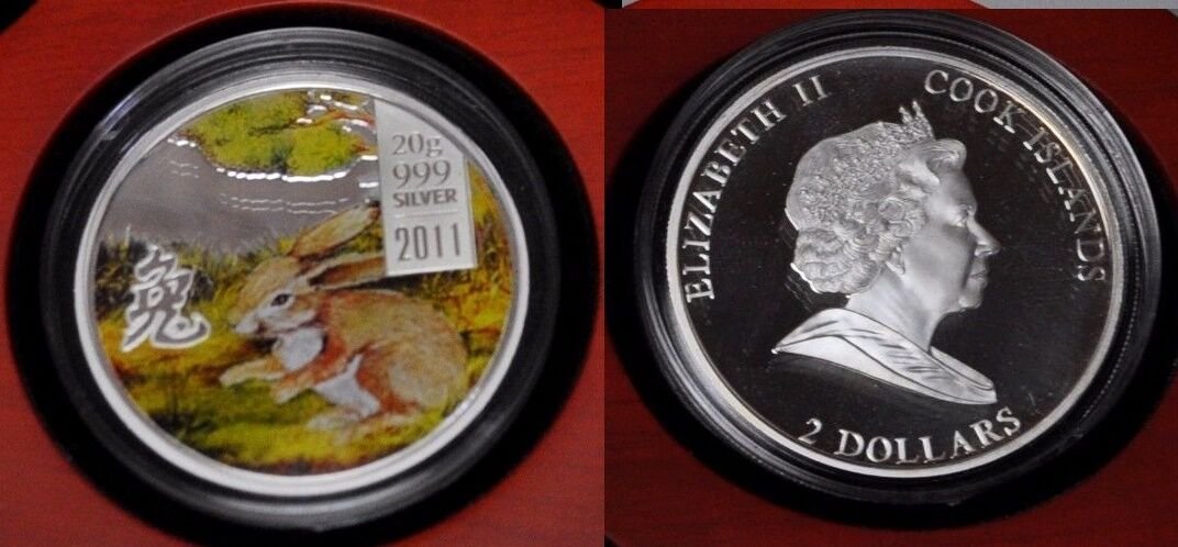 2011 Cook Is Large Silver Color Proof $2 Tan Rabbit