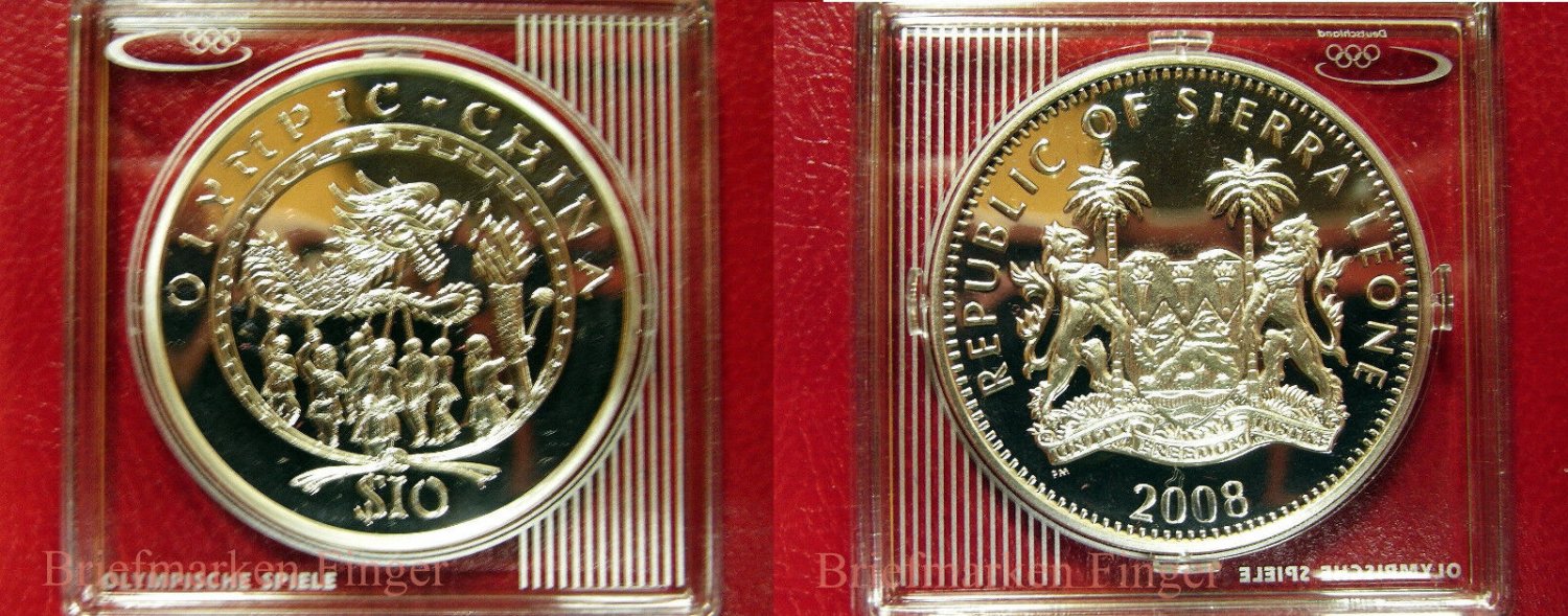 2008 Sierra Leone Large Proof Silver $10 Olympics Bejing- Dragon