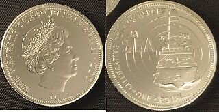 2011 Tristan da Cunha Large Silver plated 1 Cr Military Ship