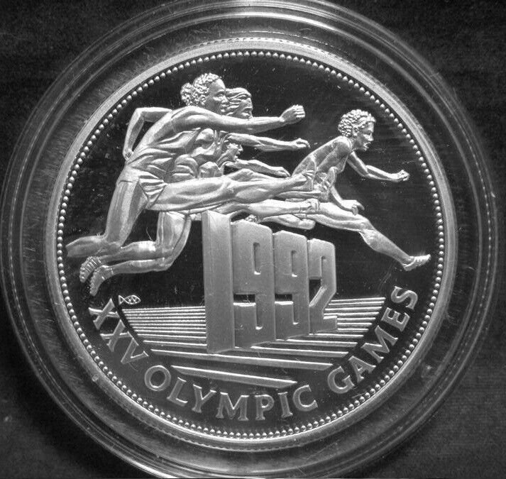 1992 Belize Large silver proof $25- Barcelona Olympic Hurdles