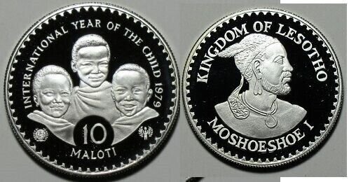 1979 Lesotho Large Silver Proof 10 Maloti Year of the Child/King