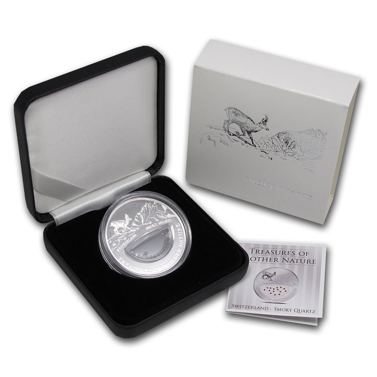Rare Fiji 2012 Large Silver Proof 1$ Nature-Smoky Quartz-mintage 1000/Box