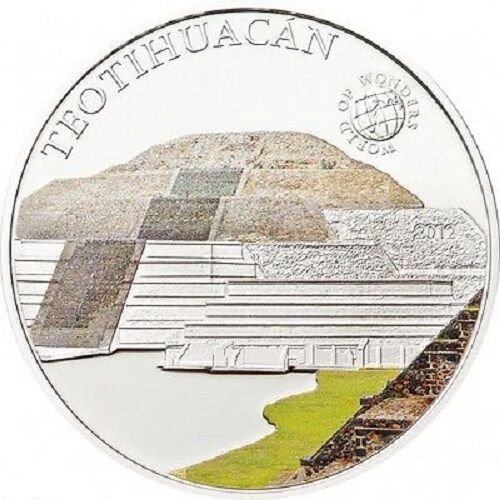 2012 Palau Large Proof Silver color $5 World Wonders-Places-Teotihuacan