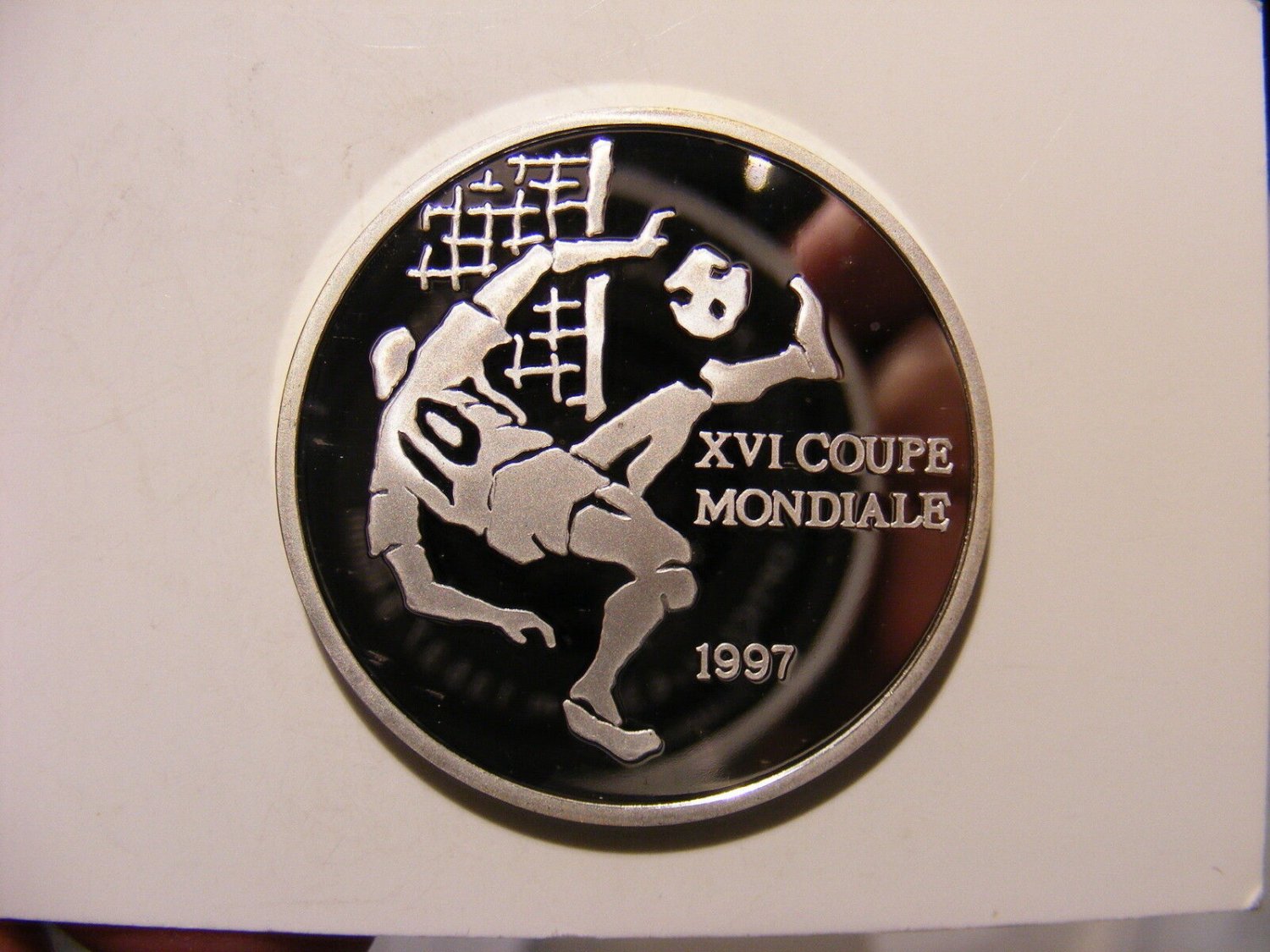 1997 Congo Large Silver Proof 1000 fr Soccer