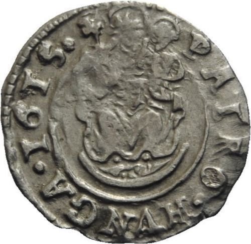 1615 Hungary Silver Denar-King Mathias-Habsburg Dynasty;Virgin Mary