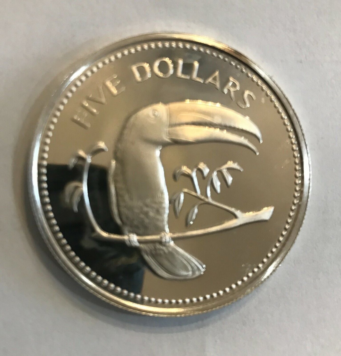 1974 Belize Large Sterling Silver Proof $5-Birds-Toucan