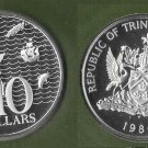 1980 Trinidad &Tobago Large Sterling Silver Proof $10-Map/Ship/Dolphin/Swordfish