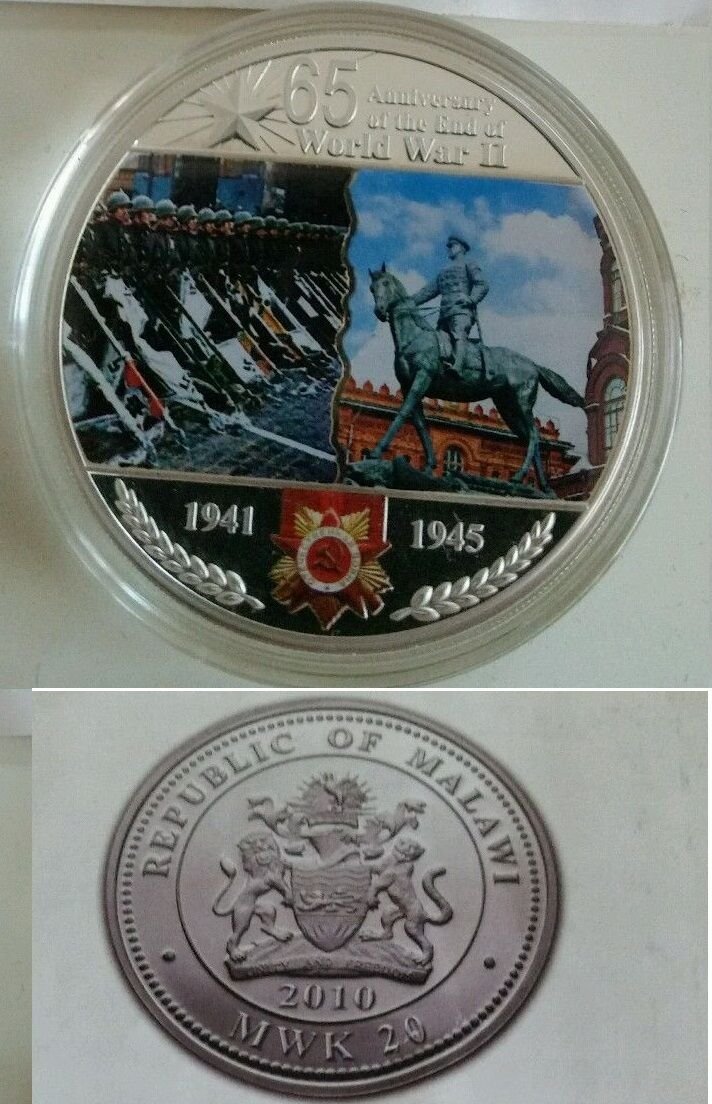 Malawi 2010 Large 45mm Silver Proof Color 20 MWK WWII-Victory Parade